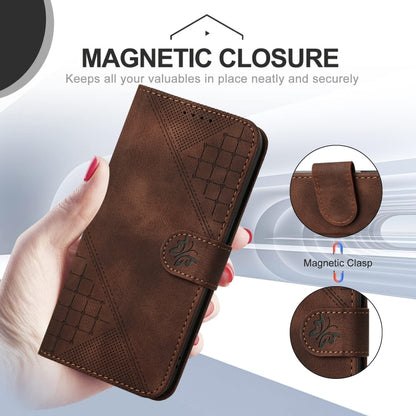 For iPhone 16 Pro Max YX0080 Grid Butterfly Embossed Pattern Flip Leather Phone Case with Lanyard(Coffee) - iPhone 16 Pro Max Cases by buy2fix | Online Shopping UK | buy2fix