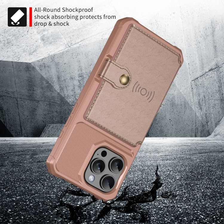 For iPhone 16 Pro Max Magnetic Wallet Card Bag Leather Phone Case(Rose Gold) - iPhone 16 Pro Max Cases by buy2fix | Online Shopping UK | buy2fix