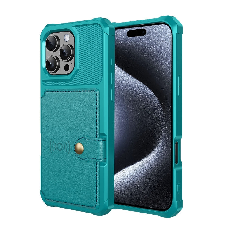 For iPhone 16 Pro Magnetic Wallet Card Bag Leather Phone Case(Cyan) - iPhone 16 Pro Cases by buy2fix | Online Shopping UK | buy2fix