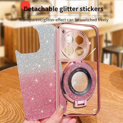 For OnePlus 12 Plated Gradient Glitter Round Holder TPU Phone Case(Pink) - OnePlus Cases by buy2fix | Online Shopping UK | buy2fix