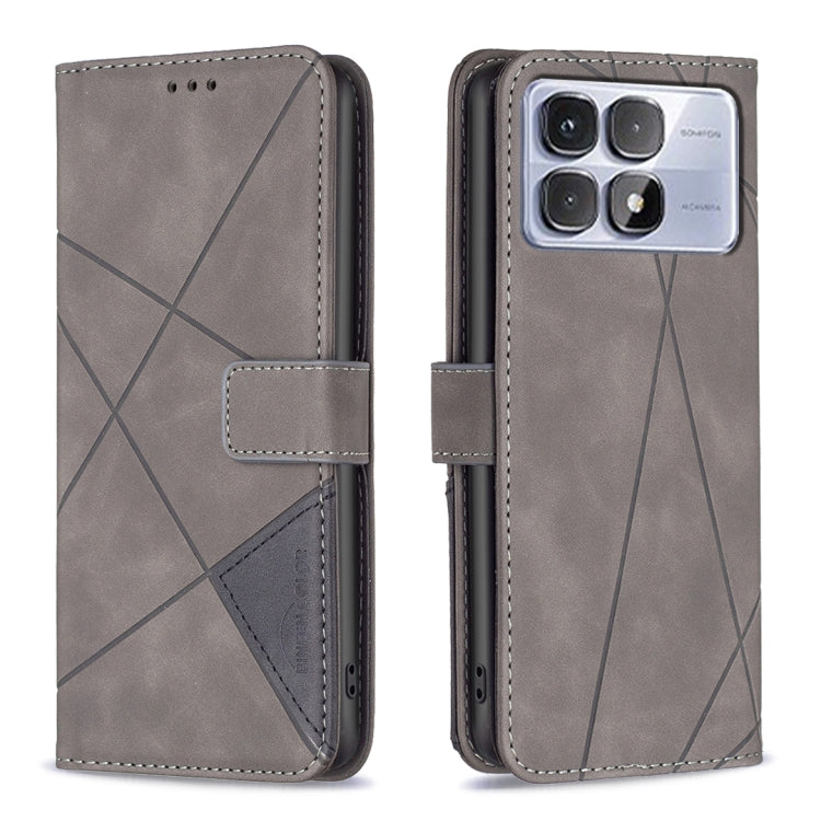 For Redmi K70 Ultra Magnetic Buckle Rhombus Texture Leather Phone Case(Grey) - Xiaomi Cases by buy2fix | Online Shopping UK | buy2fix