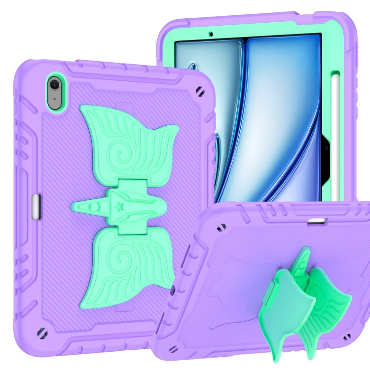 For iPad Air 11 2025 / 2024 Kickstand PC Hybrid Silicone Tablet Case with Strap(Purple Mint) - iPad Air 11 2025 / 2024 Cases by buy2fix | Online Shopping UK | buy2fix