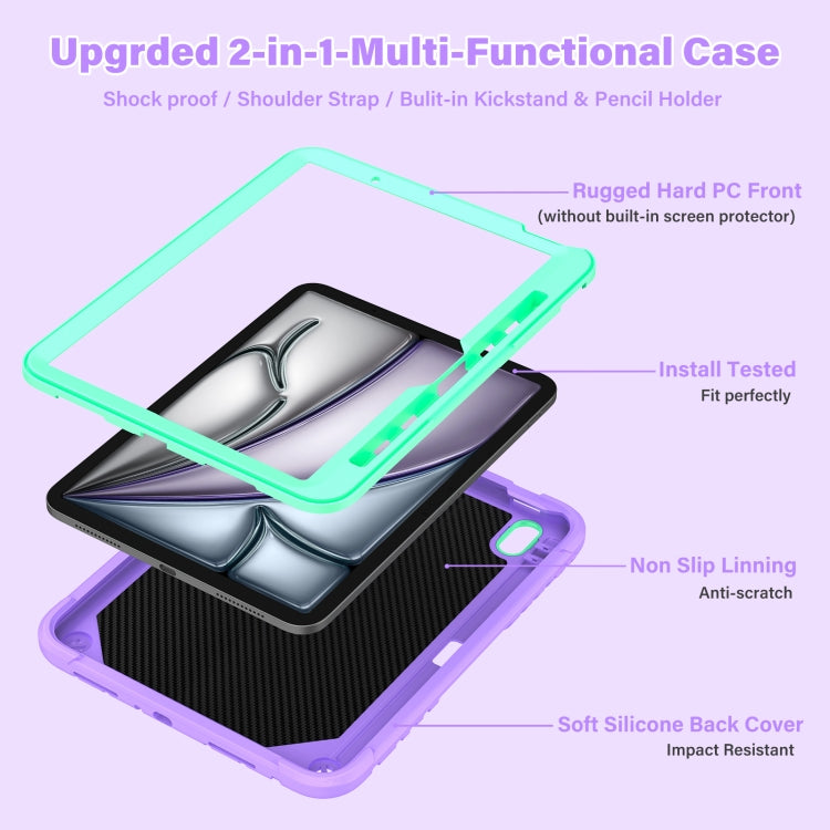 For iPad Air 11 2025 / 2024 Kickstand PC Hybrid Silicone Tablet Case with Strap(Purple Mint) - iPad Air 11 2025 / 2024 Cases by buy2fix | Online Shopping UK | buy2fix