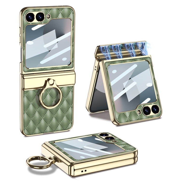 For Samsung Galaxy Z Flip6 GKK Rhombus Pattern Integrated Electroplated Leather Phone Case with Ring(Green) - Galaxy Z Flip6 5G Cases by GKK | Online Shopping UK | buy2fix