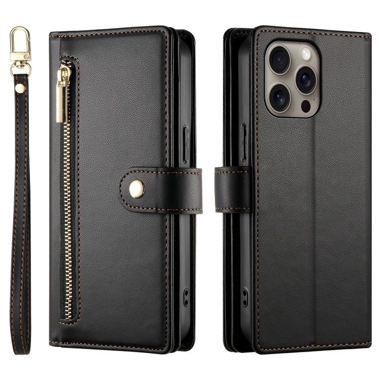 For iPhone 16 Pro Max Nine Card-slot Zipper Wallet Bag Leather Phone Case(Black) - iPhone 16 Pro Max Cases by buy2fix | Online Shopping UK | buy2fix