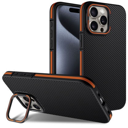 For iPhone 16 Pro Max Carbon Fiber Texture Lens Holder TPU Phone Case(Orange) - iPhone 16 Pro Max Cases by buy2fix | Online Shopping UK | buy2fix