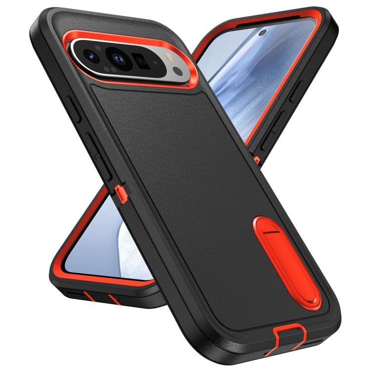 For Google Pixel 9 Pro Rugged PC + Silicone Phone Case with Holder(Black+Orange) - Google Cases by buy2fix | Online Shopping UK | buy2fix