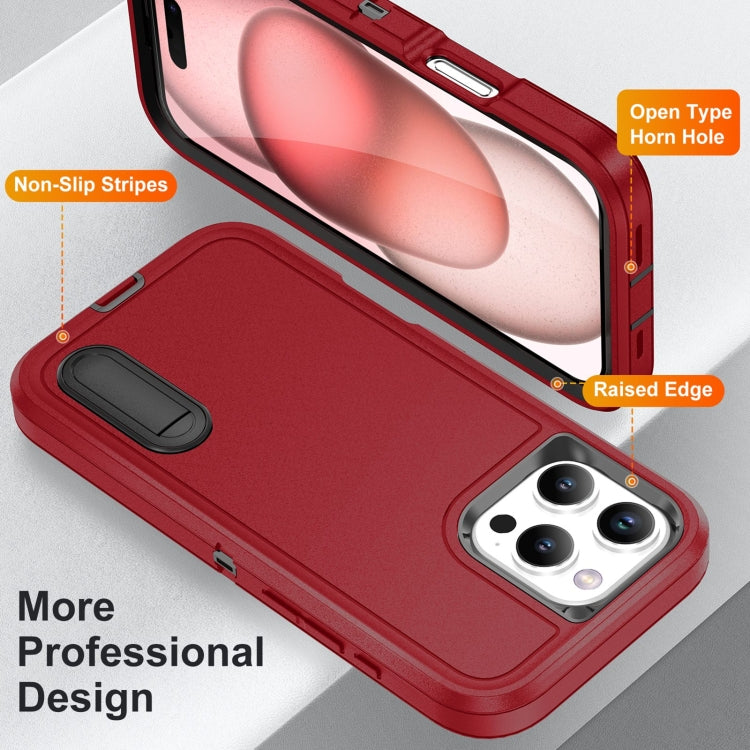 For iPhone 16 Pro Rugged PC + Silicone Phone Case with Holder(Red+Black) - iPhone 16 Pro Cases by buy2fix | Online Shopping UK | buy2fix