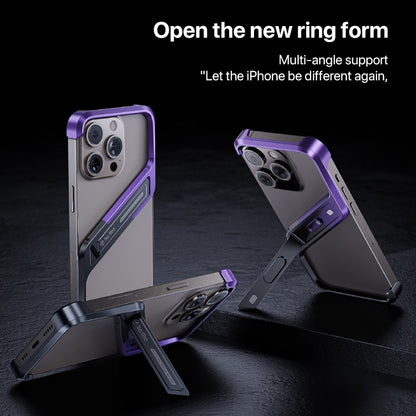 For iPhone 16 Pro Max S-shaped Stand Frameless Metal Phone Case(Black Purple) - iPhone 16 Pro Max Cases by buy2fix | Online Shopping UK | buy2fix