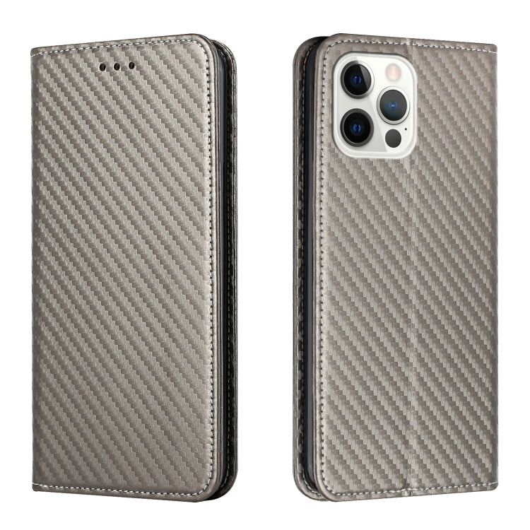 For iPhone 16 Pro Max Carbon Fiber Texture Magnetic Flip Leather Phone Case(Grey) - iPhone 16 Pro Max Cases by buy2fix | Online Shopping UK | buy2fix