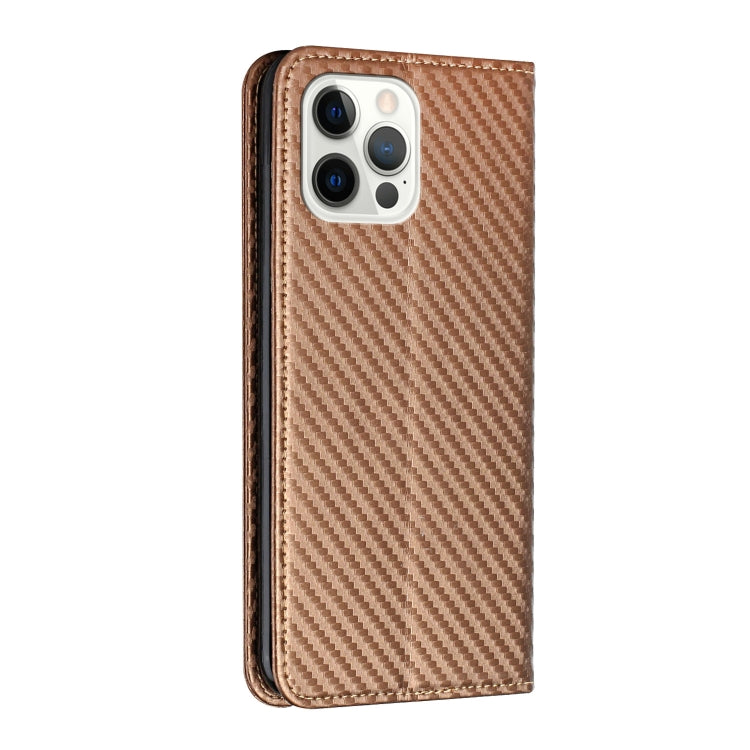 For iPhone 16 Pro Carbon Fiber Texture Magnetic Flip Leather Phone Case(Brown) - iPhone 16 Pro Cases by buy2fix | Online Shopping UK | buy2fix