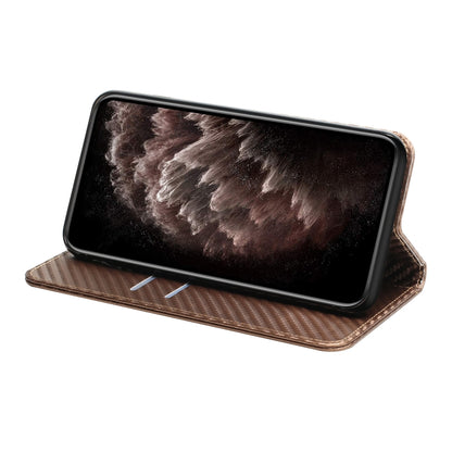 For iPhone 16 Pro Carbon Fiber Texture Magnetic Flip Leather Phone Case(Brown) - iPhone 16 Pro Cases by buy2fix | Online Shopping UK | buy2fix