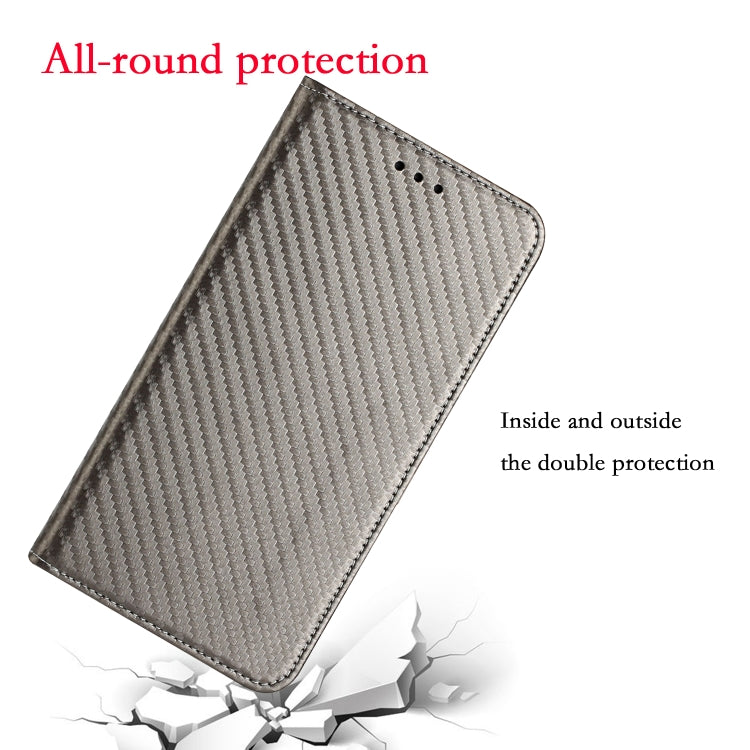 For iPhone 16 Pro Carbon Fiber Texture Magnetic Flip Leather Phone Case(Grey) - iPhone 16 Pro Cases by buy2fix | Online Shopping UK | buy2fix