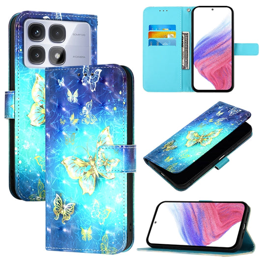 For Redmi K70 Ultra 5G Global 3D Painting Horizontal Flip Leather Phone Case(Golden Butterfly) - Xiaomi Cases by buy2fix | Online Shopping UK | buy2fix