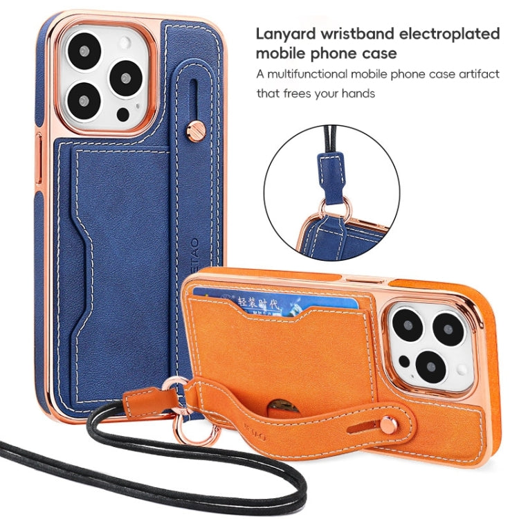 For iPhone 16 Pro VIETAO Card Slot Wristband Phone Case with Lanyard(Orange) - iPhone 16 Pro Cases by VIETAO | Online Shopping UK | buy2fix