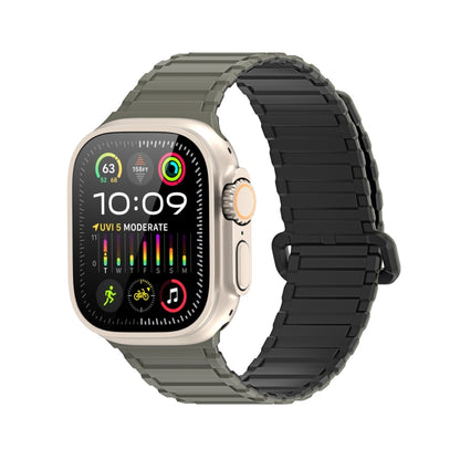 For Apple Watch SE 2023 44mm DUX DUCIS KJ Series Magnetic Buckle Silicone Watch Band(Black Green) - Watch Bands by DUX DUCIS | Online Shopping UK | buy2fix