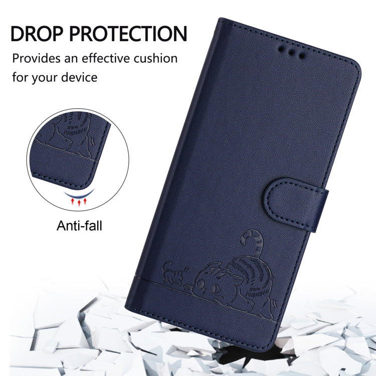 For Redmi K70 Ultra 5G Global Cat Rat Embossed Pattern RFID Leather Phone Case with Lanyard(Blue) - Xiaomi Cases by buy2fix | Online Shopping UK | buy2fix