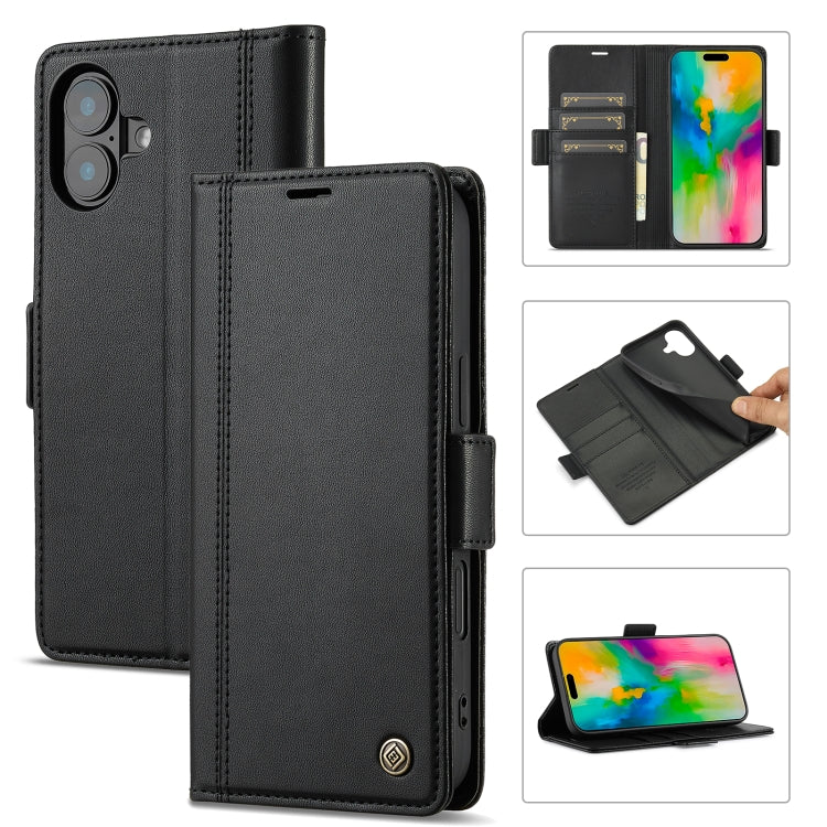 For iPhone 16 Plus LC.IMEEKE Skin-friendly Card Slots Leather Phone Case(Black) - iPhone 16 Plus Cases by LC.IMEEKE | Online Shopping UK | buy2fix