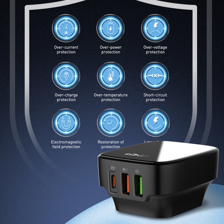 LDNIO Q334 32W Type-C + Dual USB Port Charger with 1m USB-C / Type-C Data Cable, Plug Type:UK Plug(Black) - USB Charger by LDNIO | Online Shopping UK | buy2fix