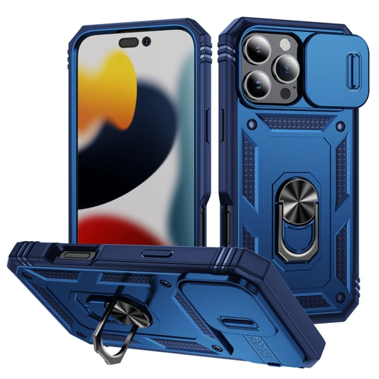 For iPhone 16 Pro Max Sliding Camshield TPU + PC Phone Case with Holder(Navy Blue) - iPhone 16 Pro Max Cases by buy2fix | Online Shopping UK | buy2fix