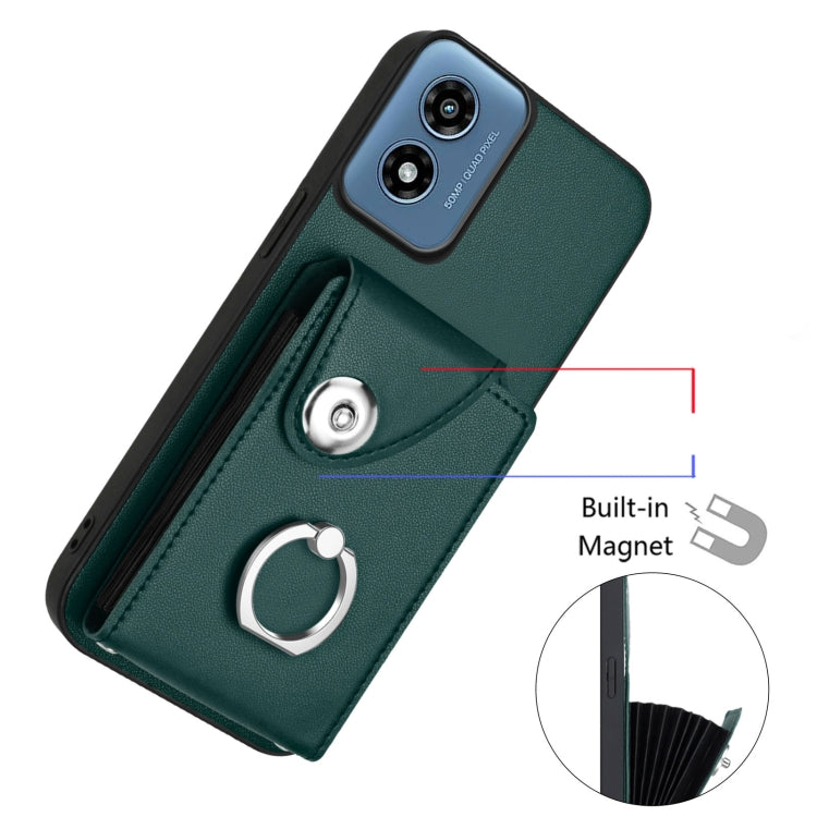 For Motorola Moto G Play 2024 5G Organ Card Bag Ring Holder Phone Case(Green) - Motorola Cases by buy2fix | Online Shopping UK | buy2fix