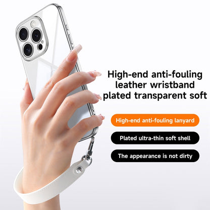 For iPhone 16 Pro SULADA  Electroplated Clear TPU Soft Frame Phone Case with Wrist Strap(Silver) - iPhone 16 Pro Cases by SULADA | Online Shopping UK | buy2fix