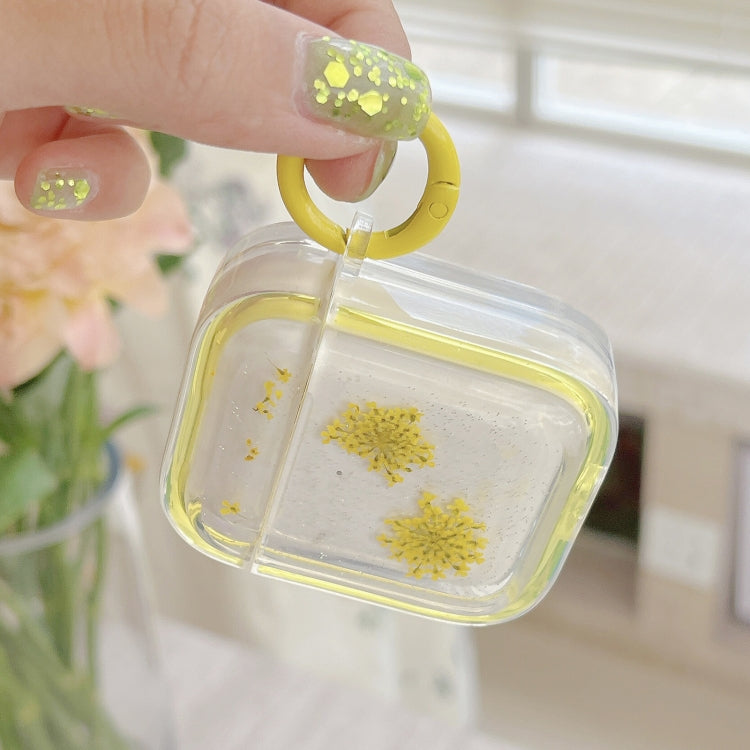 For AirPods Pro 2 Glitter Snowflake Epoxy Dried Flowers Earbuds Box TPU Case(Yellow) - For AirPods Pro 2 by buy2fix | Online Shopping UK | buy2fix