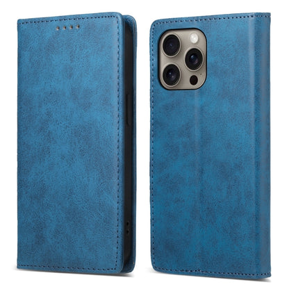 For iPhone 16 Pro Max Business Solid Color Magnetic RFID Leather Phone Case(Blue) - iPhone 16 Pro Max Cases by buy2fix | Online Shopping UK | buy2fix