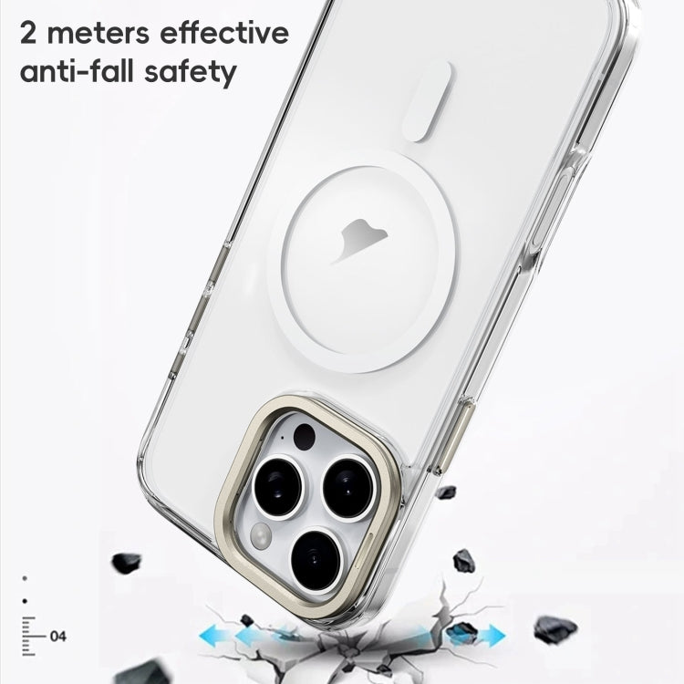 For iPhone 16 Pro Frosted Crystal Clear Lens Holder MagSafe Magnetic Phone Case(Transparent Grey) - iPhone 16 Pro Cases by buy2fix | Online Shopping UK | buy2fix