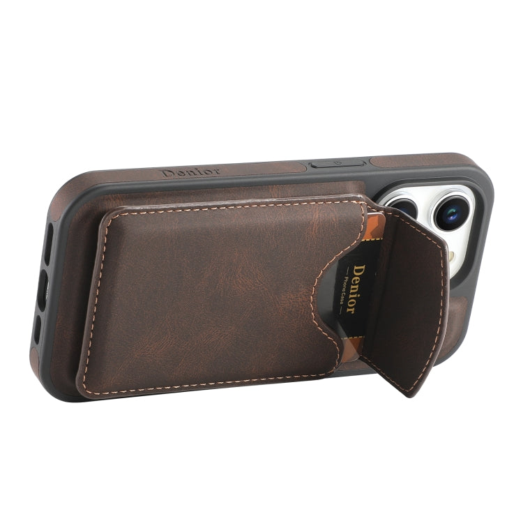 For iPhone 15 Pro Denior D19 Skin Feel MagSafe Detachable Card Slot Phone Case(Brown) - iPhone 15 Pro Cases by Denior | Online Shopping UK | buy2fix