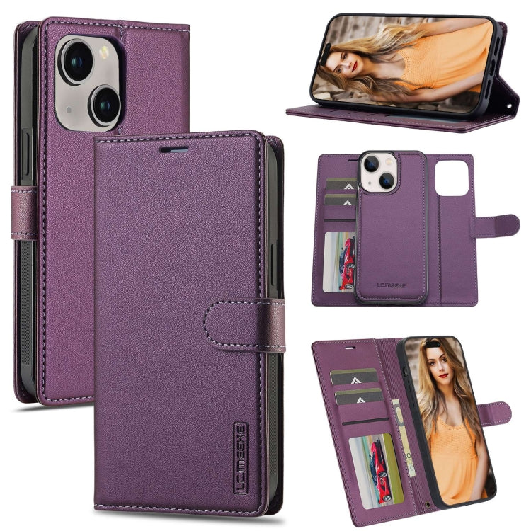 For iPhone 13 LC.IMEEKE L2 Series Detachable Magsafe PU Phone Case with Lanyard(Purple) - iPhone 13 Cases by LC.IMEEKE | Online Shopping UK | buy2fix