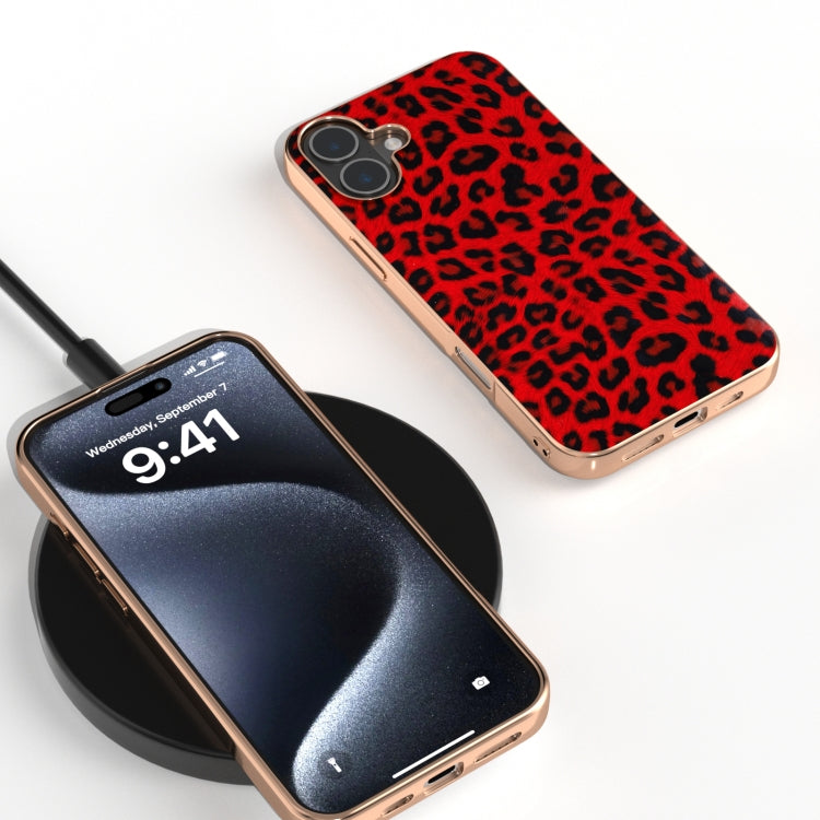 For iPhone 16 Nano Plating Leopard Print Phone Case(Red) - iPhone 16 Cases by buy2fix | Online Shopping UK | buy2fix