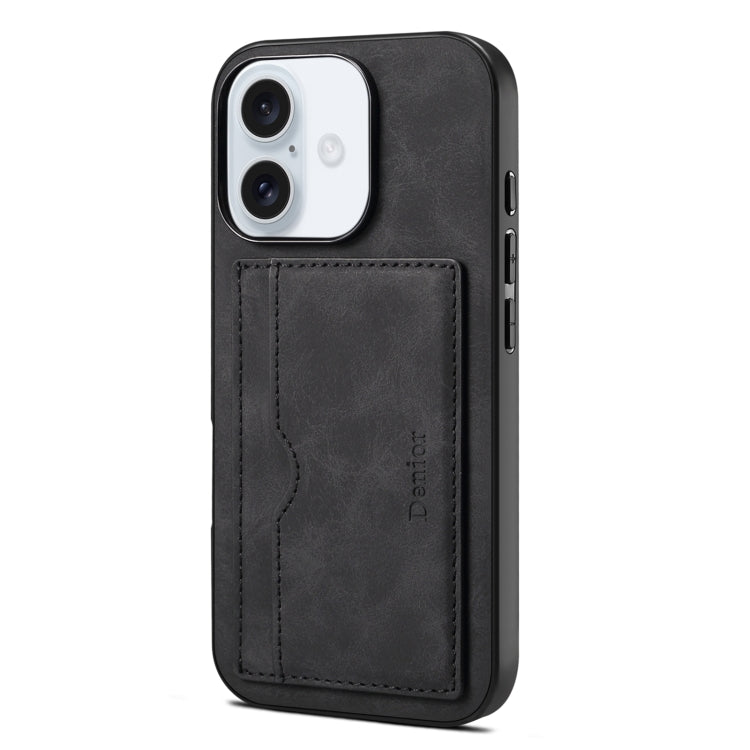 For iPhone 16 Plus Denior D08 PU Single Card Slot Holder Phone Case(Black) - iPhone 16 Plus Cases by Denior | Online Shopping UK | buy2fix