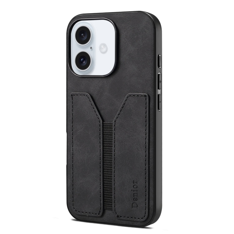 For iPhone 16 Plus Denior D07 DV Elastic Card Slot PU Back Cover Phone Case(Black) - iPhone 16 Plus Cases by Denior | Online Shopping UK | buy2fix