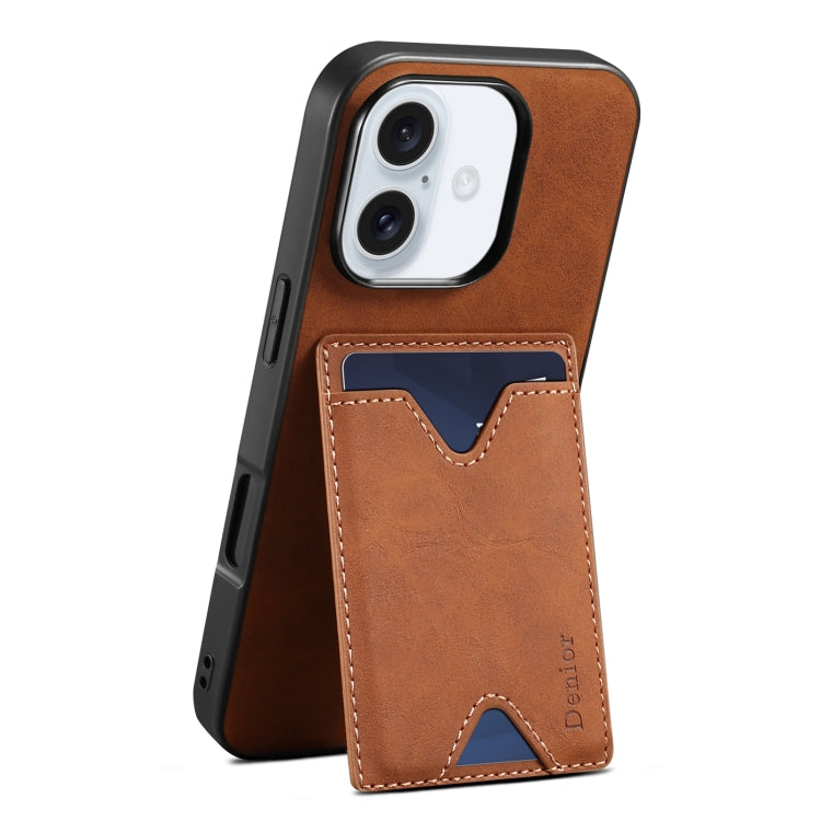 For iPhone 16 Denior D06 PU Back Cover Card Slot Holder Phone Case(Brown) - iPhone 16 Cases by Denior | Online Shopping UK | buy2fix