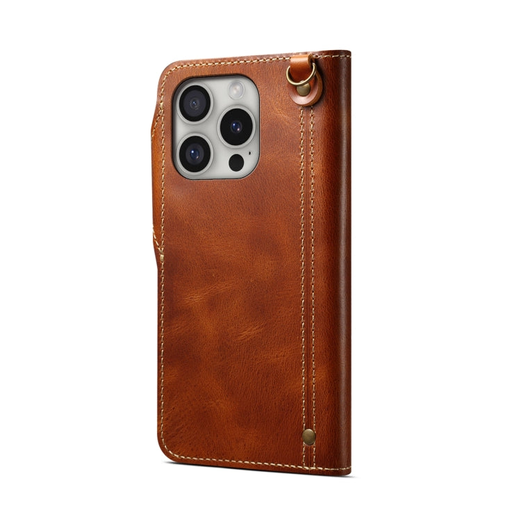 For iPhone 16 Pro Max Denior B01 Oil Wax Cowhide Magnetic Button Genuine Leather Case(Brown) - iPhone 16 Pro Max Cases by Denior | Online Shopping UK | buy2fix