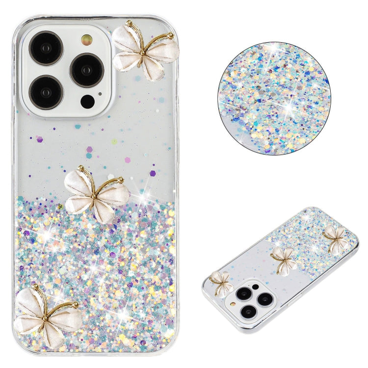 For iPhone 16 Pro Luminous Starry Sky Glitter Butterfly TPU Phone Case(White) - iPhone 16 Pro Cases by buy2fix | Online Shopping UK | buy2fix