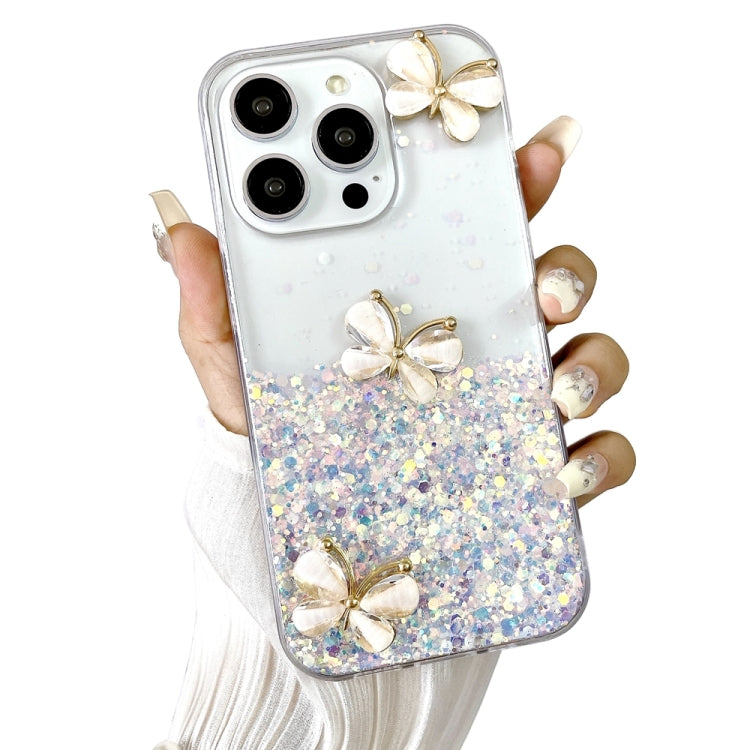 For iPhone 16 Pro Luminous Starry Sky Glitter Butterfly TPU Phone Case(White) - iPhone 16 Pro Cases by buy2fix | Online Shopping UK | buy2fix