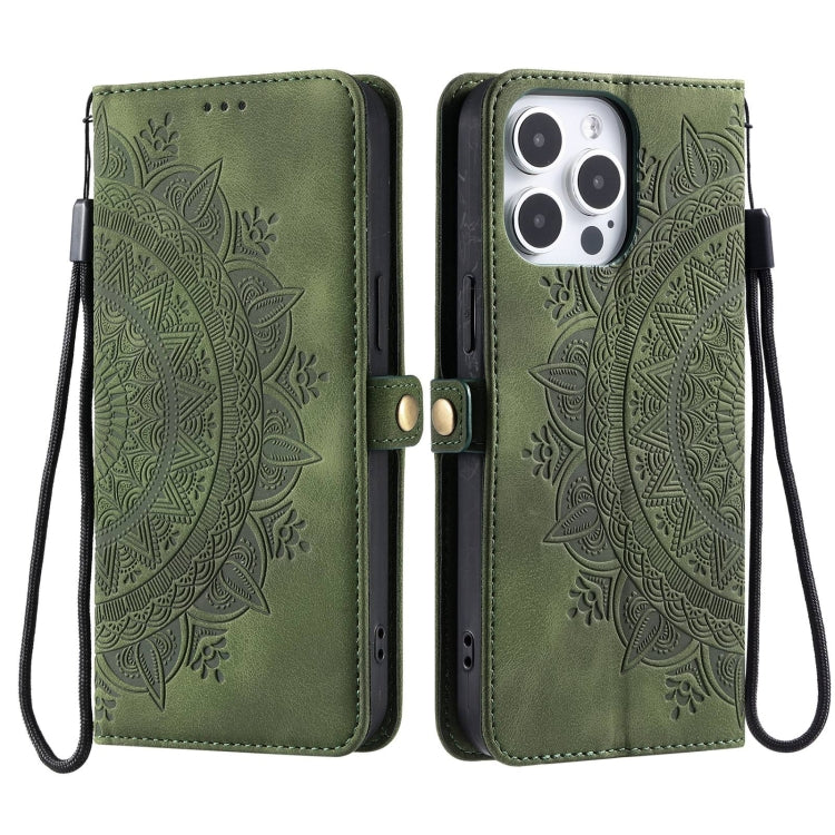 For iPhone 16 Pro Skin Feel Totem Embossed Leather Phone Case(Deep Green) - iPhone 16 Pro Cases by buy2fix | Online Shopping UK | buy2fix