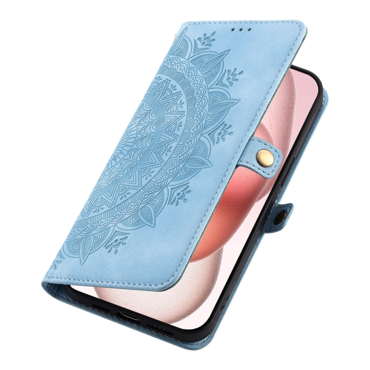 For iPhone 16 Plus Skin Feel Totem Embossed Leather Phone Case(Blue) - iPhone 16 Plus Cases by buy2fix | Online Shopping UK | buy2fix