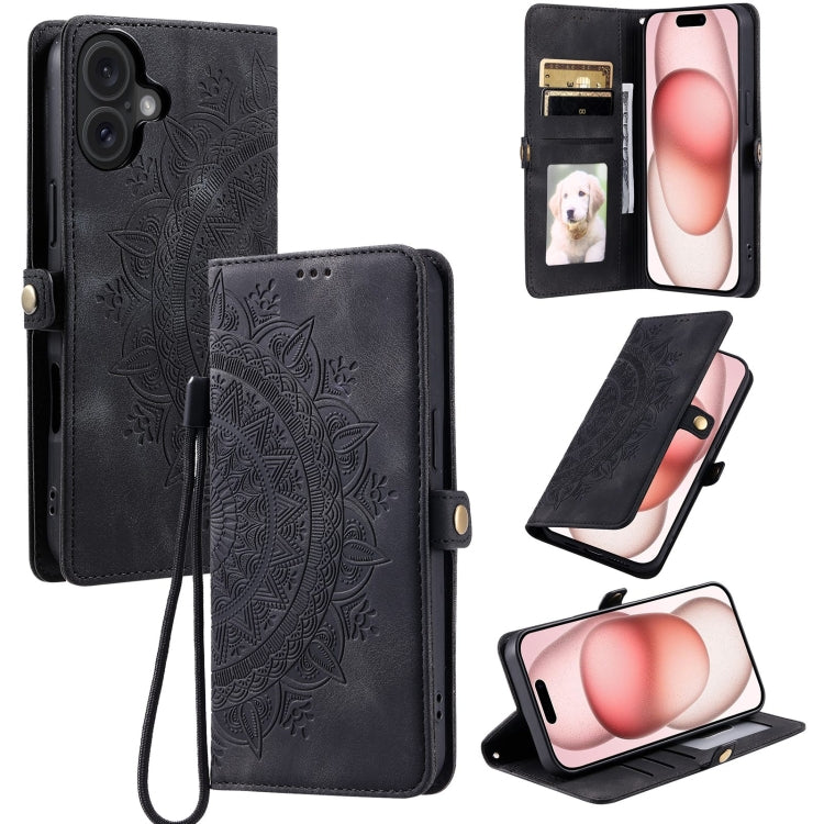 For iPhone 16 Plus Skin Feel Totem Embossed Leather Phone Case(Black) - iPhone 16 Plus Cases by buy2fix | Online Shopping UK | buy2fix