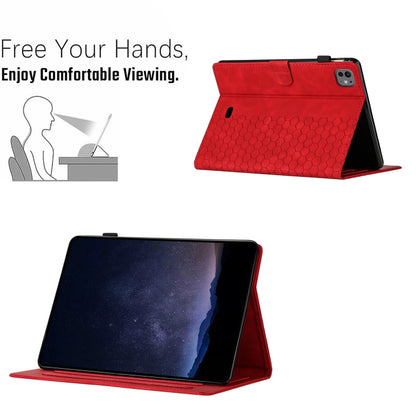 For iPad Pro 11 2024 / Air 10.9 2022 Honeycomb Embossed Leather Smart Tablet Case(Red) - iPad Pro 11 2024 Cases by buy2fix | Online Shopping UK | buy2fix