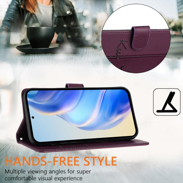 For OnePlus 12 5G Global Smile Embossing RFID Leather Phone Case(Violet) - OnePlus Cases by buy2fix | Online Shopping UK | buy2fix