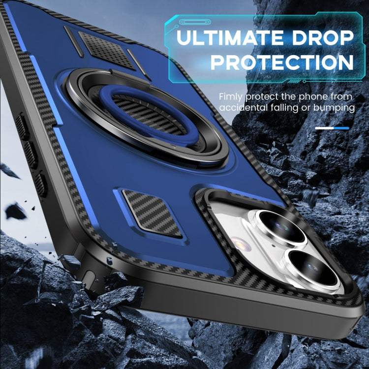 For iPhone 16 Plus Ring Holder Carbon Fiber PC Hybrid TPU Phone Case(Blue) - iPhone 16 Plus Cases by buy2fix | Online Shopping UK | buy2fix