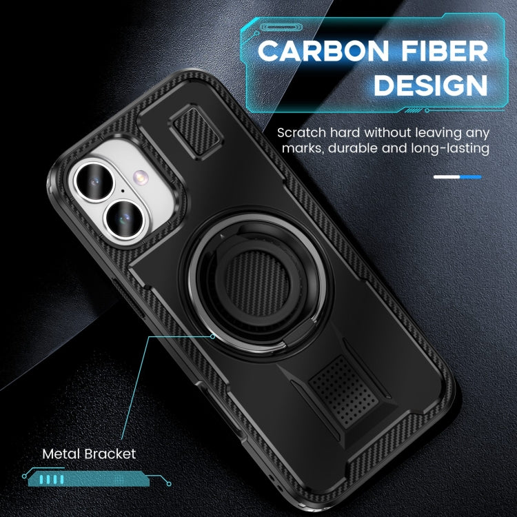 For iPhone 16 Ring Holder Carbon Fiber PC Hybrid TPU Phone Case(Black) - iPhone 16 Cases by buy2fix | Online Shopping UK | buy2fix