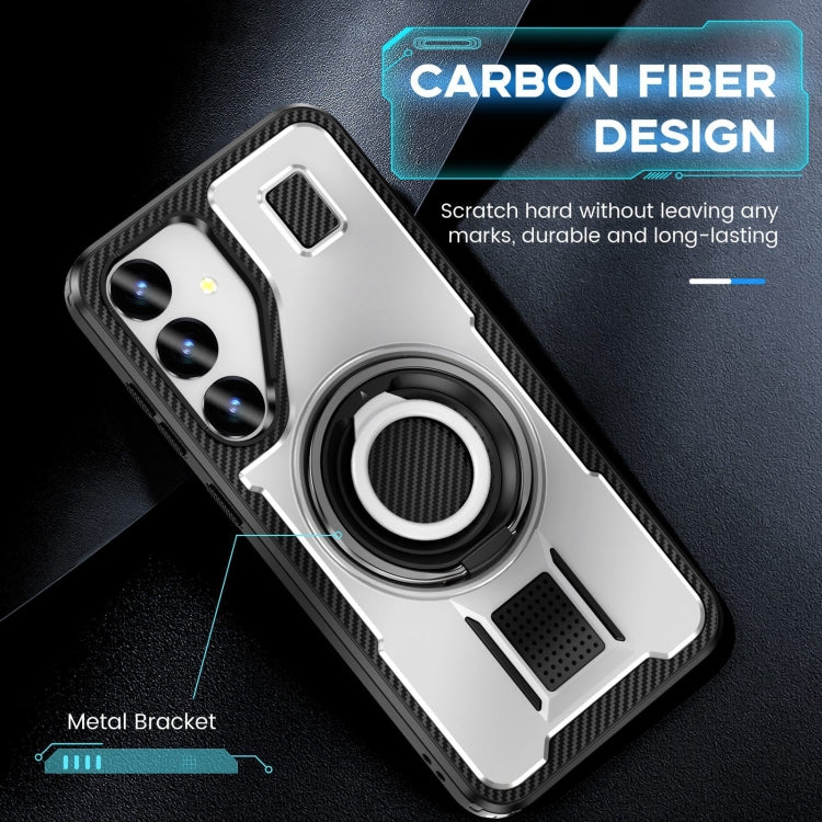 For Samsung Galaxy S25 5G Ring Holder Carbon Fiber PC Hybrid TPU Phone Case(White) - Galaxy S25 5G Cases by buy2fix | Online Shopping UK | buy2fix