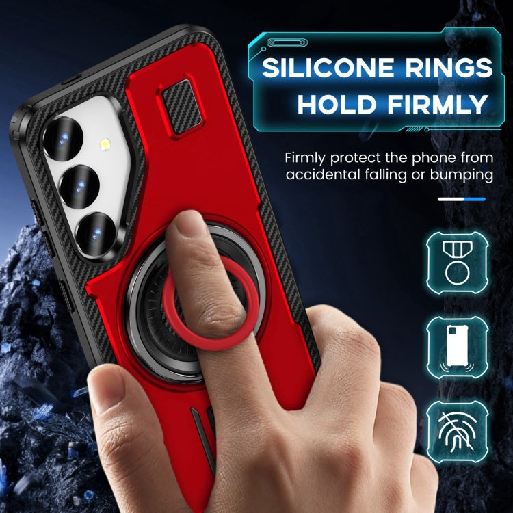 For Samsung Galaxy S25 5G Ring Holder Carbon Fiber PC Hybrid TPU Phone Case(Red) - Galaxy S25 5G Cases by buy2fix | Online Shopping UK | buy2fix