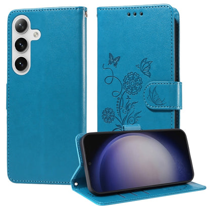 For Samsung Galaxy S25+ 5G Embossed Butterfly Flowers Leather Phone Case(Blue) - Galaxy S25+ 5G Cases by buy2fix | Online Shopping UK | buy2fix