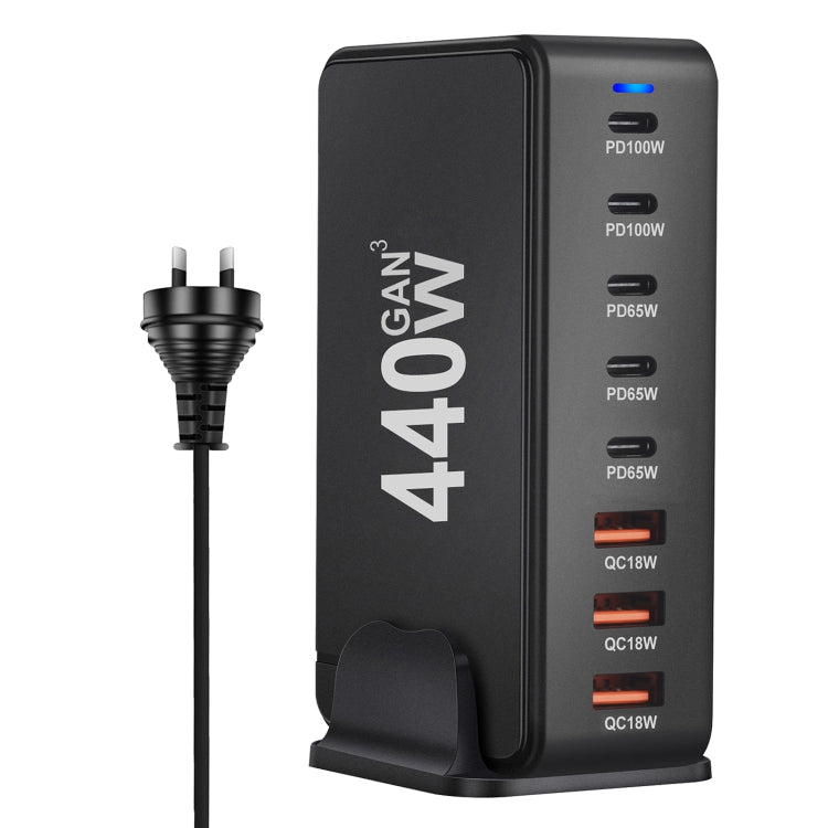 440W GaN USB Power Adapter Travel Charger with 3 x USB, 5 x PD Port, Plug:AU Plug(Black) - Multifunction Charger by buy2fix | Online Shopping UK | buy2fix