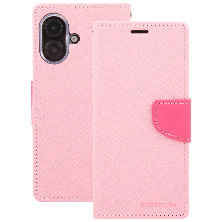 For iPhone 16 GOOSPERY FANCY DIARY Cross Texture Leather Phone Case(Pink) - iPhone 16 Cases by GOOSPERY | Online Shopping UK | buy2fix